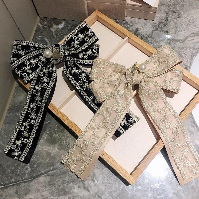 

Neck Ties Korean Fabric Big Bow Spring Clip Lady Lace Embroidery Hair Hairgrip Holiday Gifts Women Pins Wedding Accessories