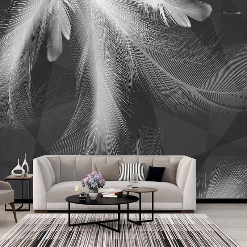 

Custom Mural Wallpaper Modern Simple Beautiful Black And White Gray Feather Abstract Art Background Wall Decor Papel De Parede1, As pic