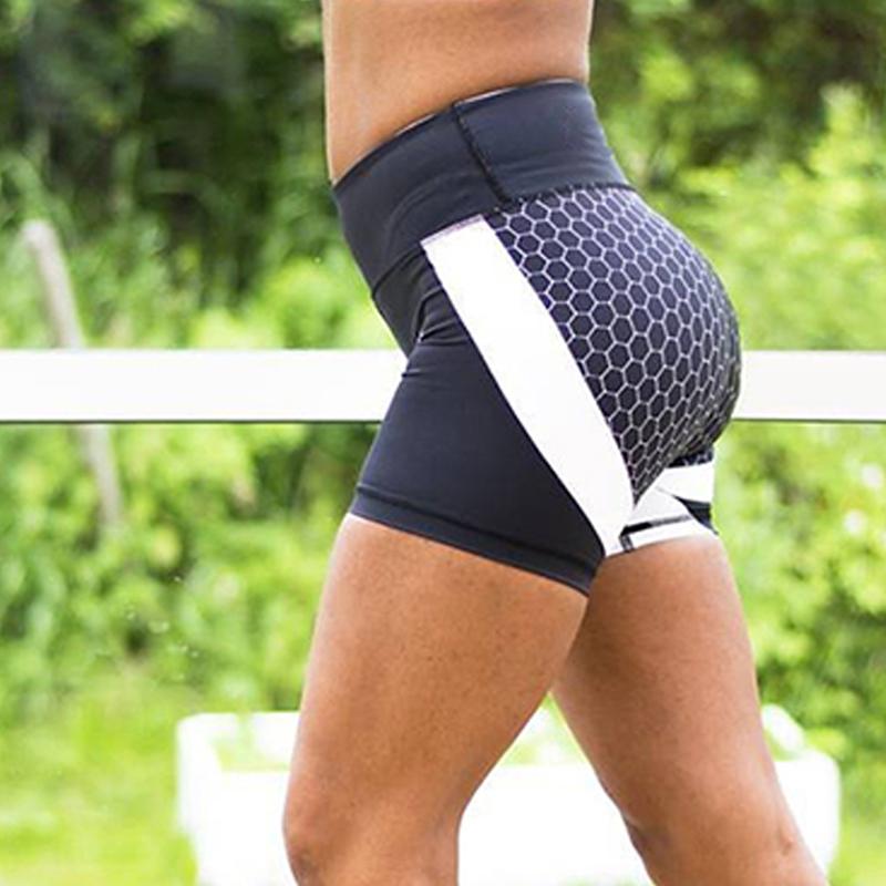 

New Women Patchwork Elastic Sport Yoga Shorts Stretch Low Waist Bandage Gym Fitness Running Dry Quick Short Pants, Black x white
