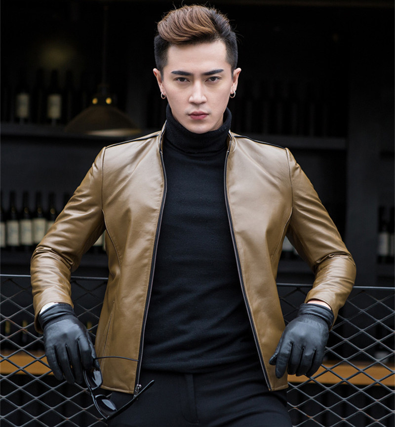 

Man's Men's Motorcycle Sheep Jackets Genuine Wxf047 Leather Jacket Tpvf, Brown