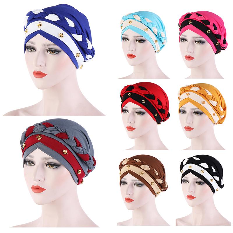 

Muslim Women Weave Beanie Fashion Muslim Headscarf Hat Inner Caps Turban for Women Bonnet India Headwrap Hats Islamic Arab