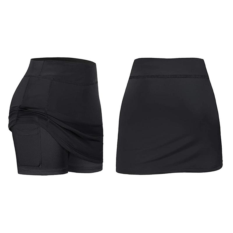 

2 Pcs Skirts Inner Shorts Elastic Sports Golf Skorts with Pockets Fit Yoga Fitness Running-S & M, Black