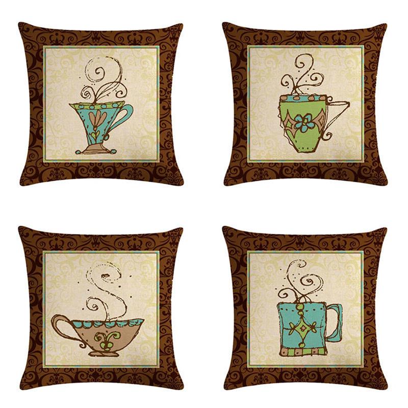 

Cartoon Coffee Cup Pattern Living Room Sofa Hug Pillowcase Home Textile Linen Hug Pillowcase Home / Car Cushion Cover, Style 3