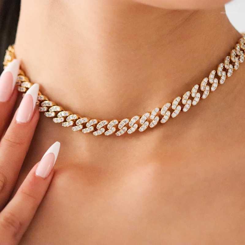 

2020 two tone Blue White cubic zirconia cz sparking bling Miami cuban link chain necklace iced out choker hip hop women jewelry1