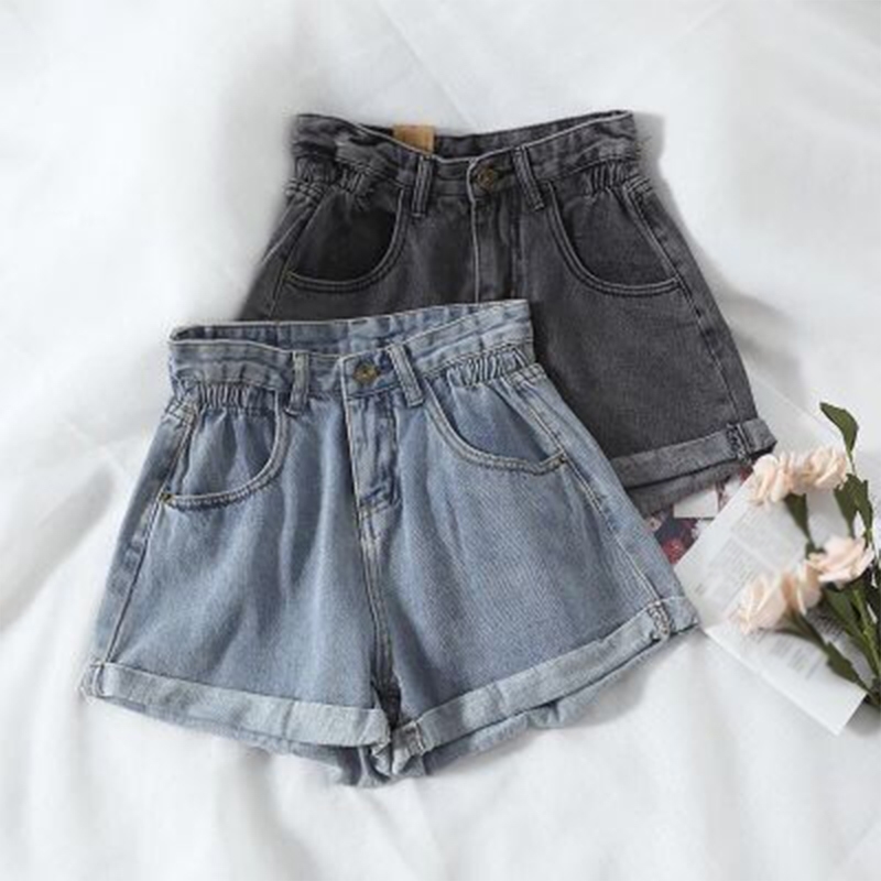 

Curled High Waist Mini Denim Shorts Women Basic Slim Zipper Bodycon Shorts Jeans Feminino Summer Elastic Casual Ladies Bottoms Y200822, Blue
