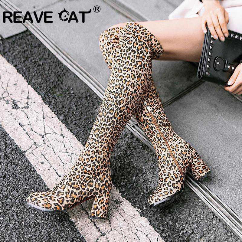 

REAVE CAT Faux Suede Slim Boots over the knee high women boots women's autumn winter thigh high shoes woman bota B876a1, Red short plush