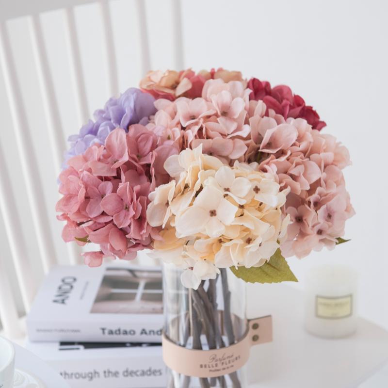 

High Quality Artificial Flowers Wedding Decorative Fake plants Silk Hydrangea Scrapbooking Vase for Home Decor DIY Table Setting, Beige