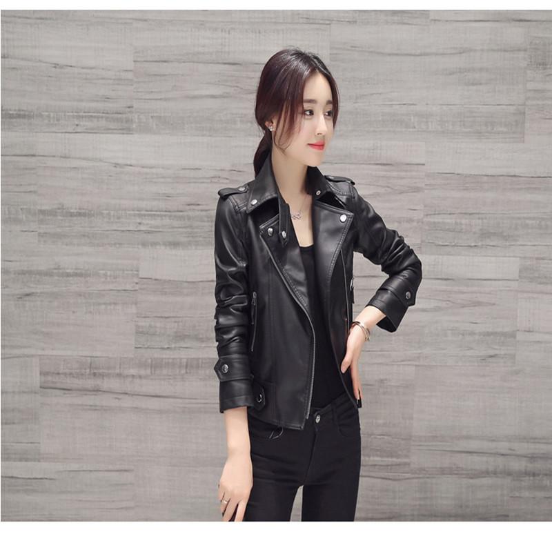 

2020 Autumn Women Black Slim Cool Lady PU Leather Jackets Sweet Female Zipper Faux Femme Outwear Coat Plus Size Short Jackets