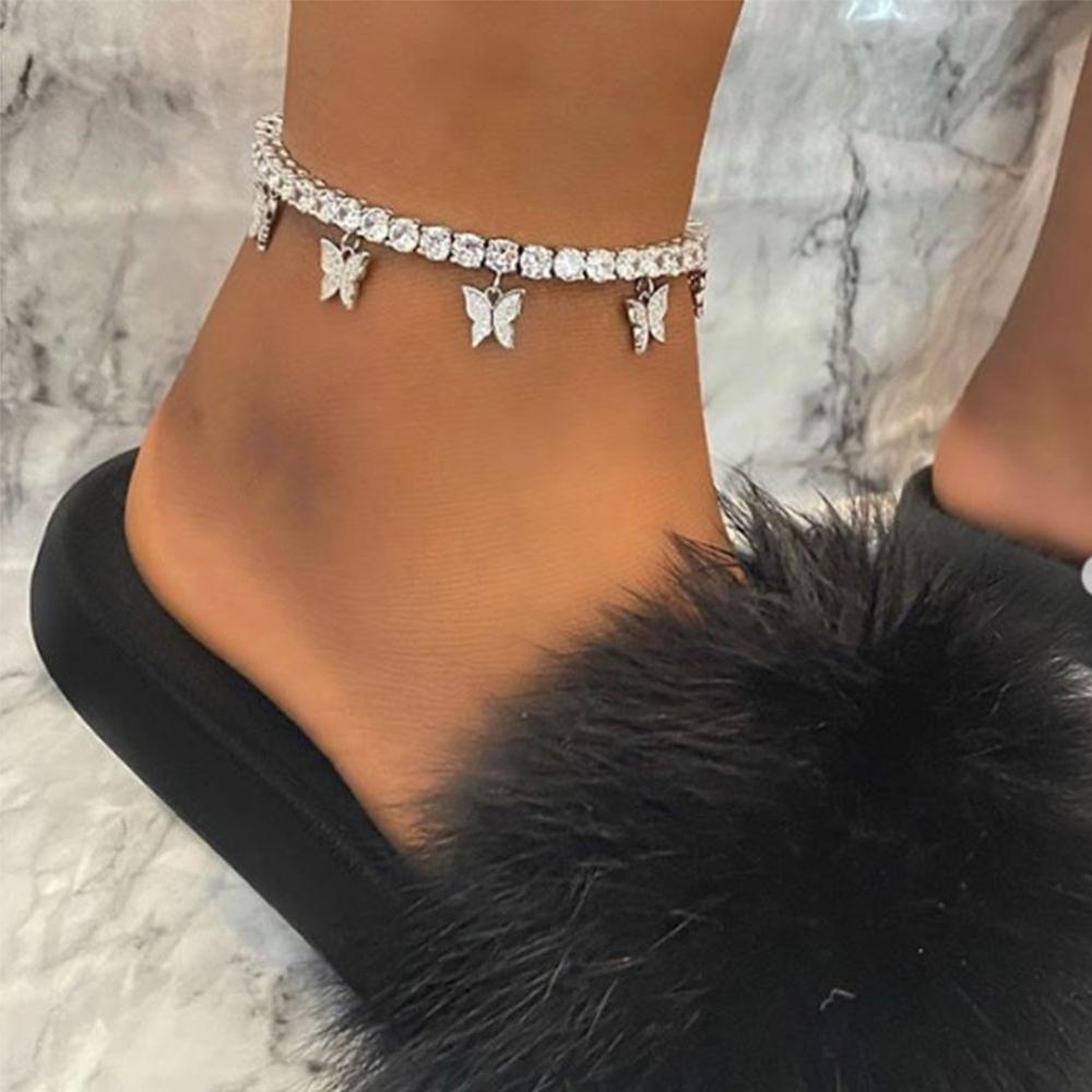 

2021 Fashion Butterfly anklet Rhinestone Tennis Chain Foot Chain Jewelry for Women Summer Beach Anklet Butterfly Barefoot Chain