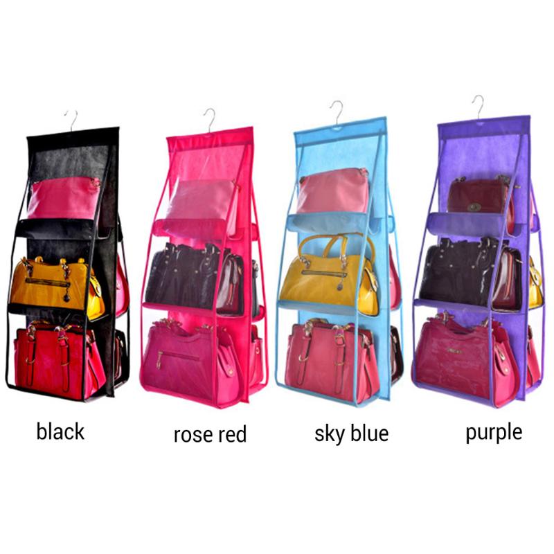 

Handbag Storage Bag Hanging Storage Transparent 6 Grid 6 Pockets Closet Purse Non-Woven Fabric Organiser Wardrobe Durable