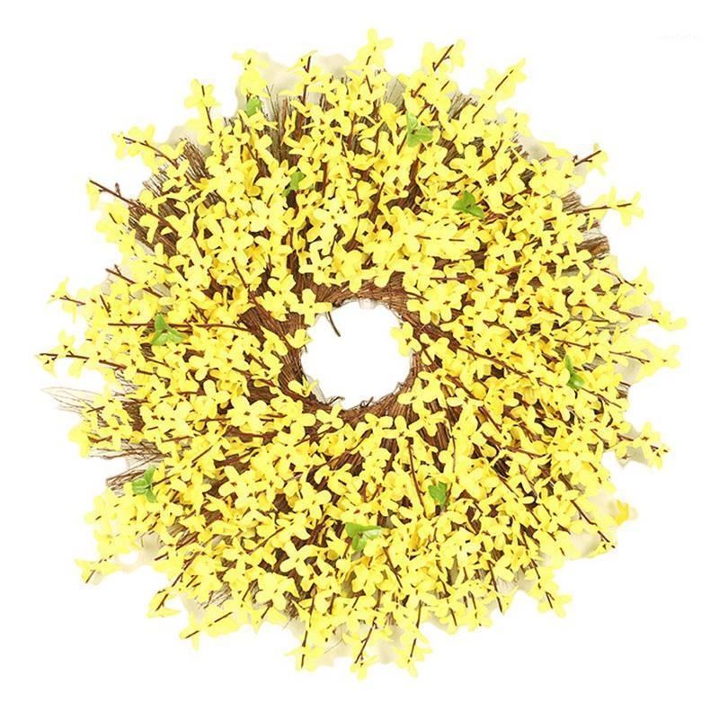 

Artificial Winter Jasminum Wreath Flower Farmhouse Wreath,Spring Wreath Front Door for Floral Home Wall Decor1, Yellow