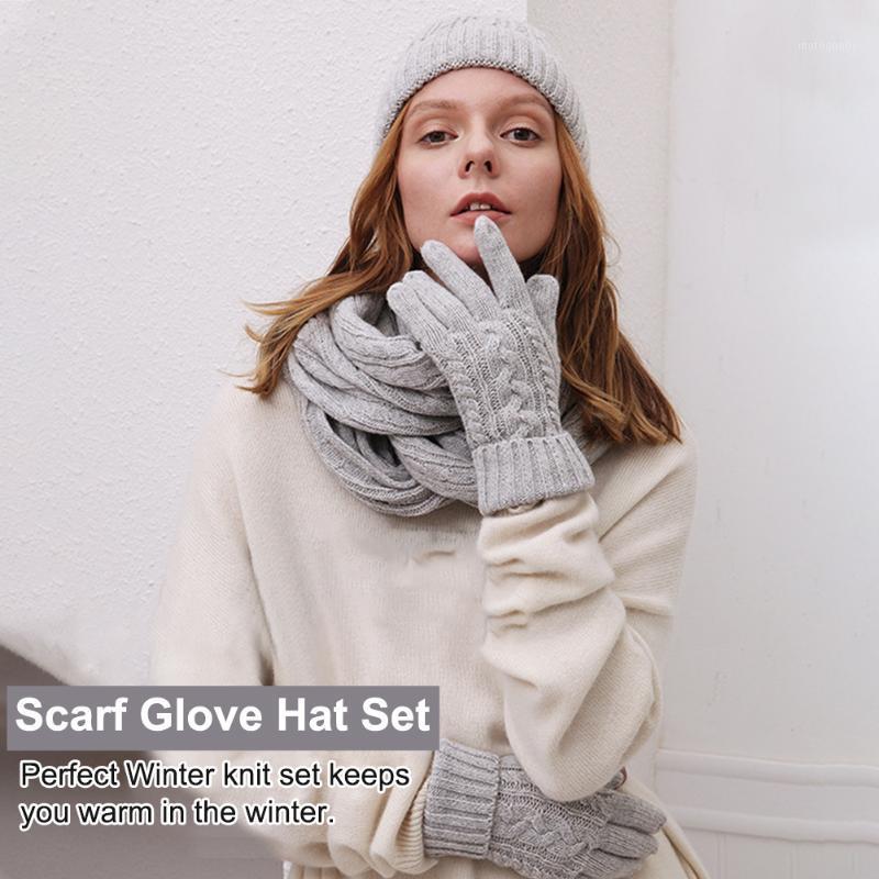 

Women Men Gift Casual Outdoor Sports Winter Warm Soft Cable Knit Scarf Glove Hat Set Solid Snowboarding Windproof Daily Skiing1