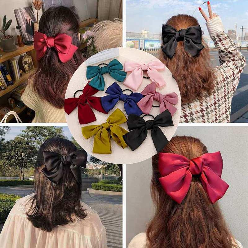 

Cute Big Bows Elastic Hair Ribbon Hair Accessories For Women Ponytail Holder Headband Girl Satin Scrunchies Tie Hairband