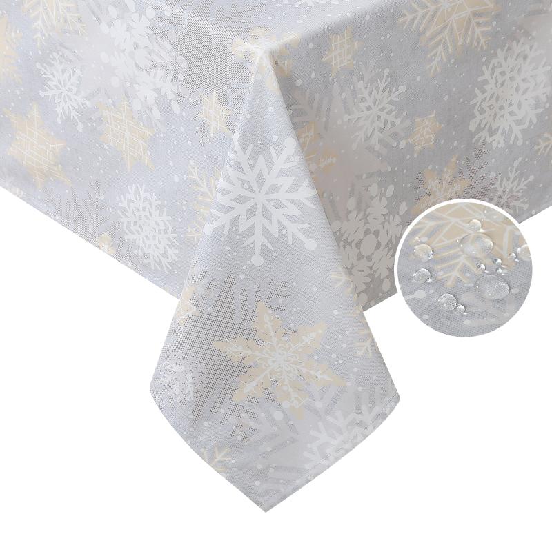 

Table Cloth Snowflakes Printed Tablecloths Christmas Silver Gray 57 X 84 Inch Waterproof Year Dinner Party Decor