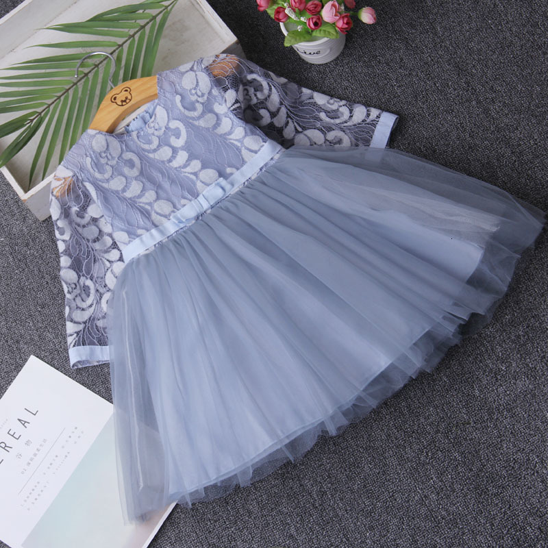 

2021 New Baby Lace Hollow Es for Girls Princess Party Children Clothing Kids Costume Blue 3-10y Ean9