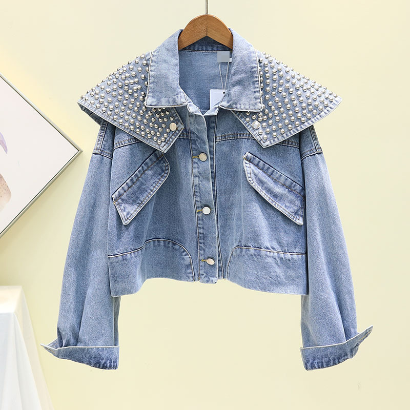

New jeans 2020 spring rivet denim female jacket short blue woman jackets outerwear, Sky blue