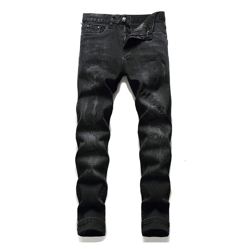 

KIOVNO Men Fashion Pattern Jeans Pants Embroidery Black Denim Trousers For Male Patchwork Straight