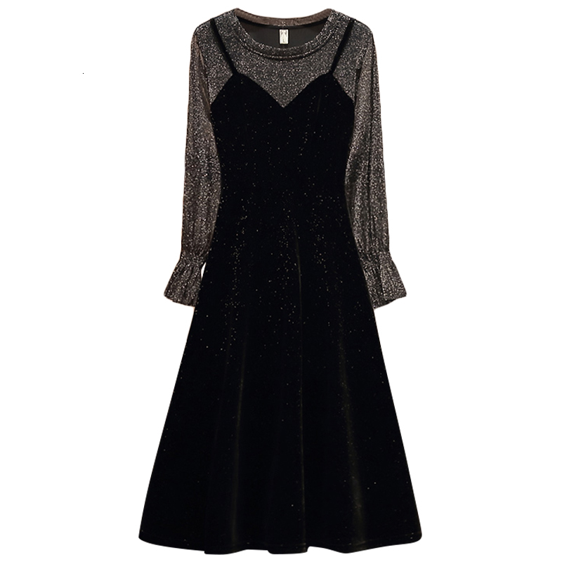 

2021 New Plus Size Summer Elegant Bbright Silk Mesh Mock Two-piece Women Robe Femme Casual Party L9fa, Blue