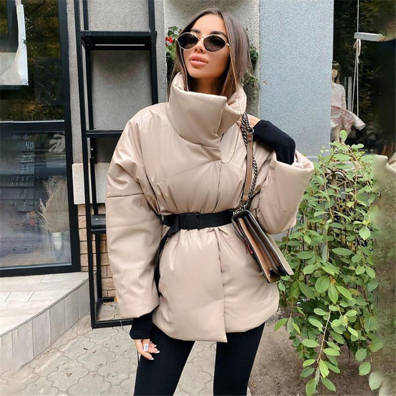 

Winter Woman Coats Solid Color Stand Collar Loose Woman Trench Coat Fashion Female Thick Outerwear, Black