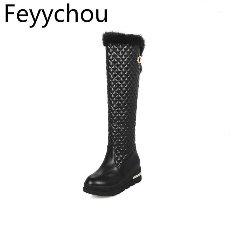 

Women Boots Autumn Winter Med Heel Warm Pu Platform Slip on Knee High Motorcycle Shoes Round Toe 2020 Sexy Fashion Plush White1, Black