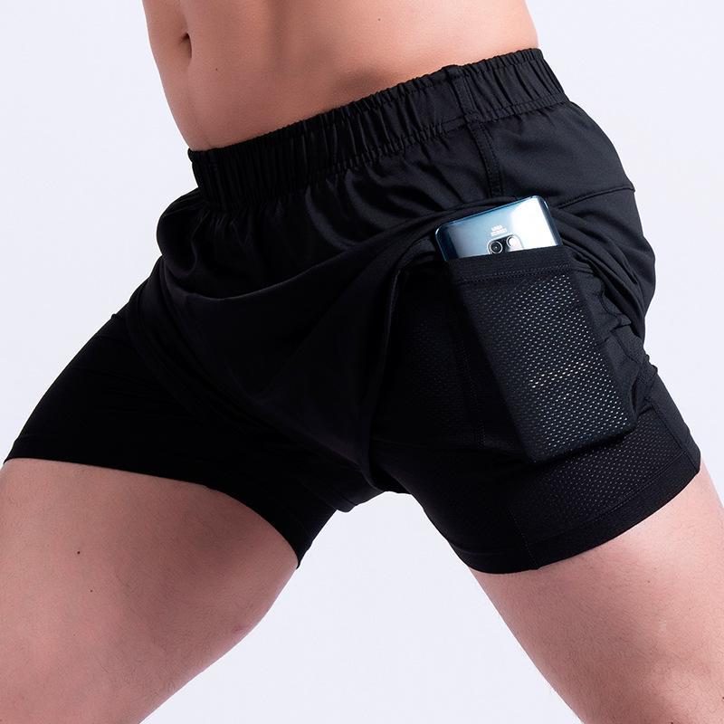 

Cross-Border New Elastic Quick-Mock Two-Piece Gym Training Track Field Jogging Shorts Two Layers workout gym running shorts1, Black black