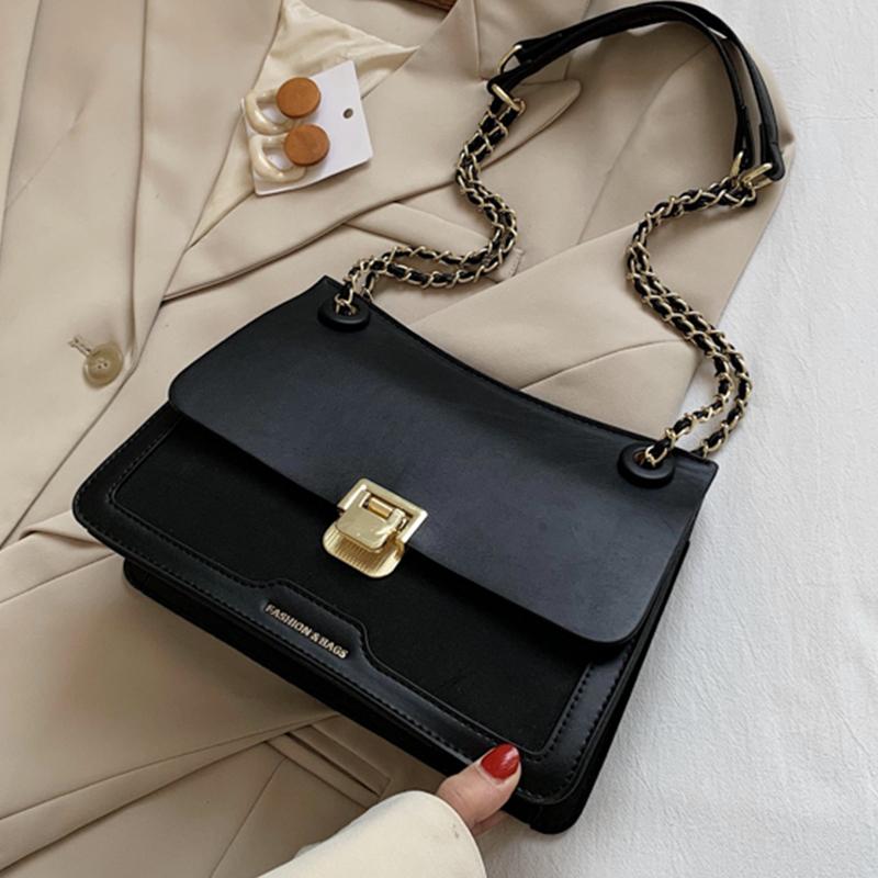 

Simple Solid Color PU Leather Shoulder Bag For Women 2021 Fashion Lock Handbag Designer Handbags High Quality Crossbody Bag Sac, Beige