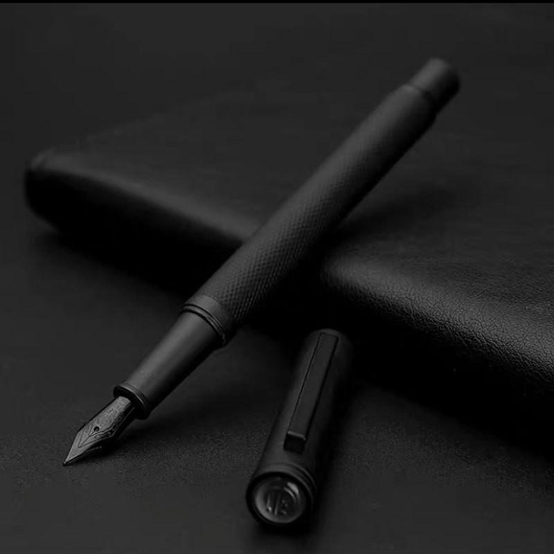 

Black Metal Fountain Pen Titanium Black Bent Nib Beautiful Tree Texture Excellent Writing Gift for Business Office