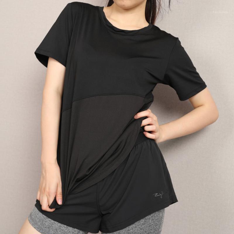 

W Yoga Shirts Workout Top Large Size Mesh Round Neck Style Fitness Running Shirt Women Yoga Tops Sport T-Shirts 3XL1, Black