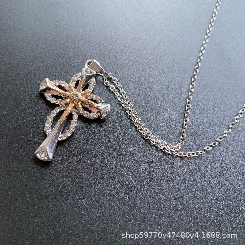 

Anise Star Cross Crucifix Clear Crystal Pendant Necklace Men Women Sliver Gold Prayer Jesus Charm Chain Wholesale Jewelry Gift