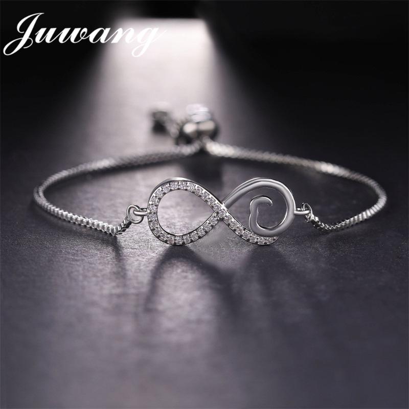 

JUWANG Gold Color Cubic Zirconia Infinity Chain Link Bracelets & Bangles for Woman CZ Charm Bracelet Luxury Femme Jewelry