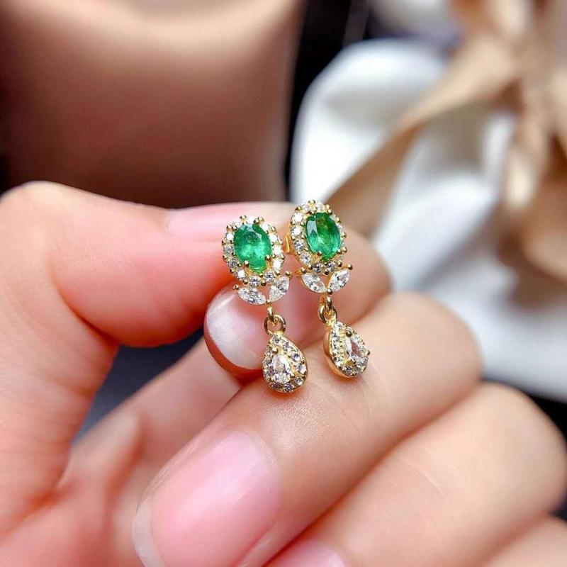 

Natural High Quality Emerald/Tanzanite Earrings S925 Pure Silver Fine Fashion Wedding Jewelry for Women Free Shipping MeibaPJFS