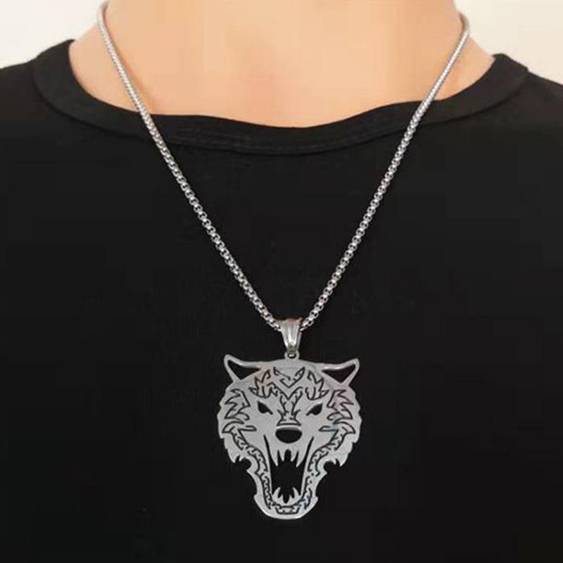 

Wolf King large necklace Nordic mens stainless steel hip hop chains necklace pendant accessories jewelry on the neck wholesale1