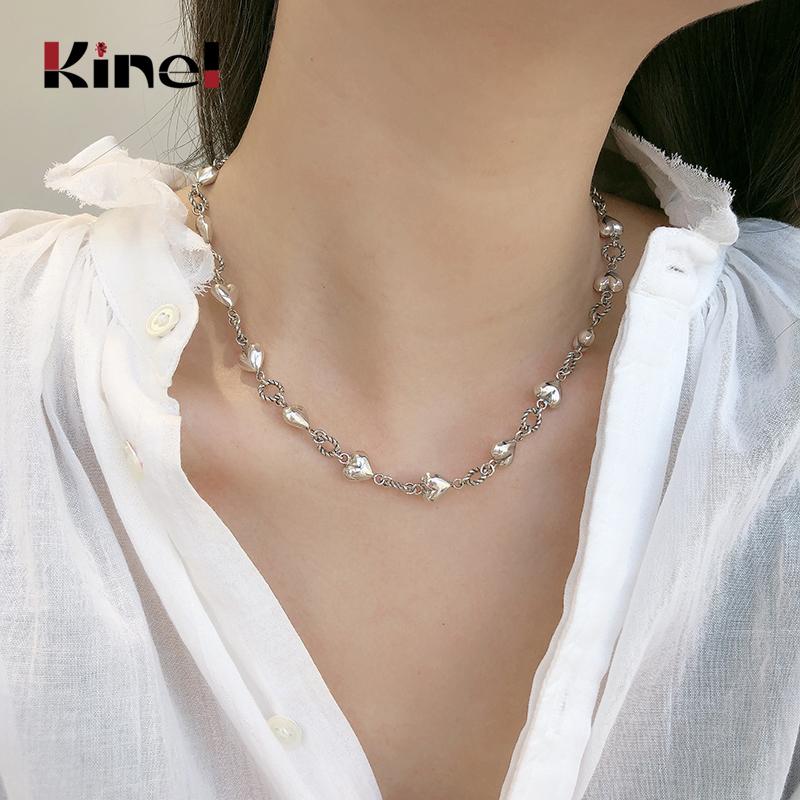 

Kinel High Quality Vintage Make Old 925 Sterling Silver Love Heart Short Necklaces Fashion Punk Fine Jewelry 2020 New