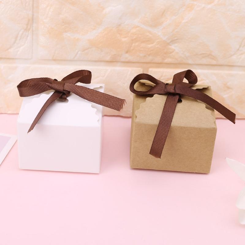 

Romantic Wedding Favors Candy Cookie Kraft Paper Gift Boxes Decor with Ribbon