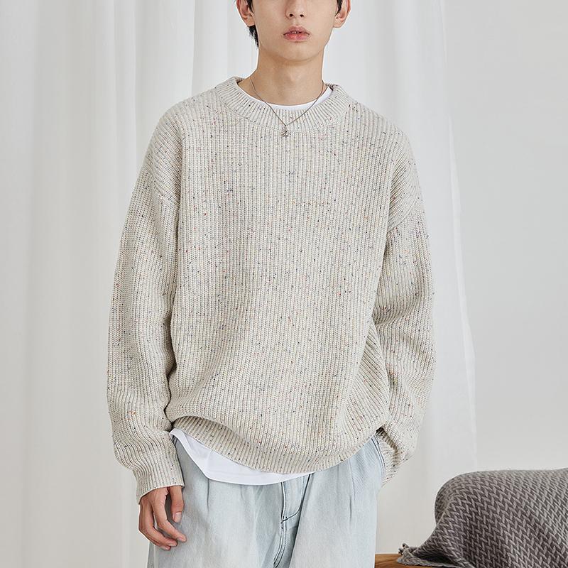 

Long Sleeve O-Neck Color Dot Yarn Sweaters For Men' Autumn Fashion Solid Casual Male Pullover Acrylic Loose Oversize Tops, Beige