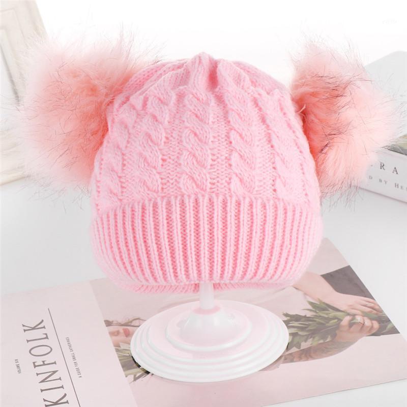 

Children Cute Pompom Balls Knitted Hats Little Girls Boys Braided Knitting Warm Caps Simple Solid Colors Hats1