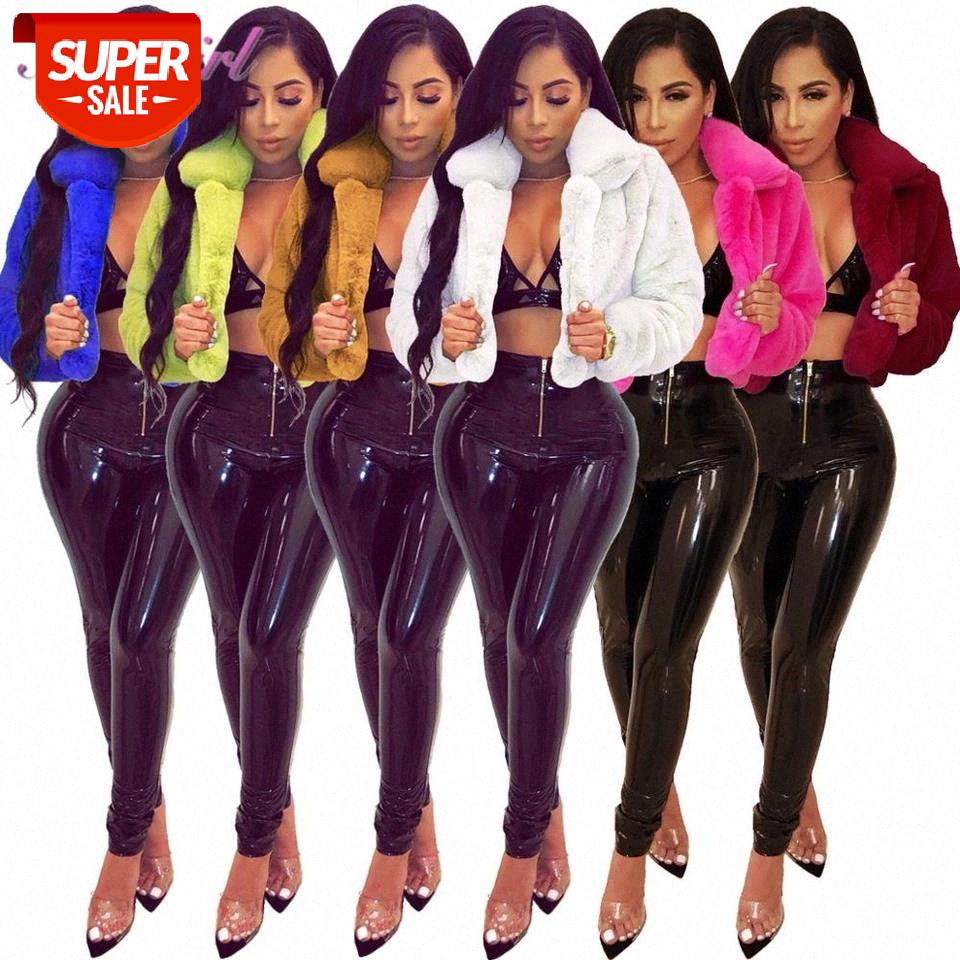 

2021 Women Faux Fur Short Coat Turn Down Collar Long Sleeve Open Stitch Coat winter Warm Outerwear Casual Thick Plush Jackets #e03h, Black;brown