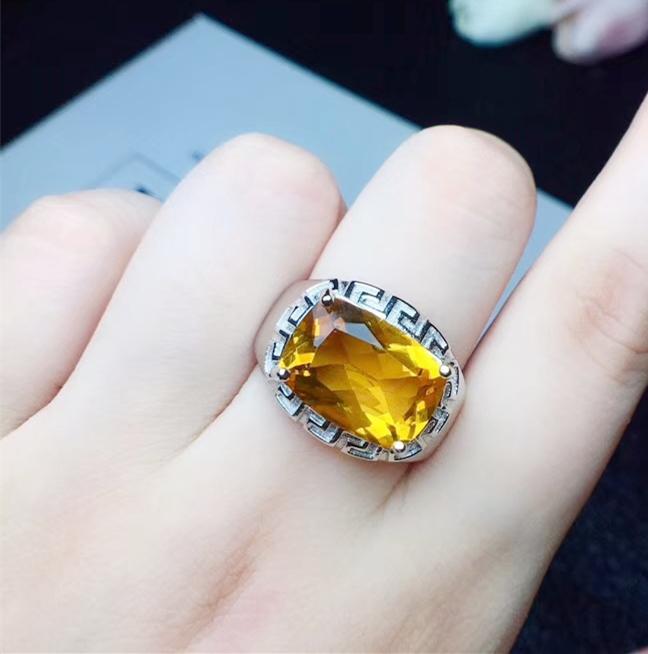 

Cluster Rings Per Jewelry Men Ring Natural Real Citrine Or Amethyst 10*14mm 7.3ct Big Gemstone 925 Sterling Silver Q205815, Golden;silver