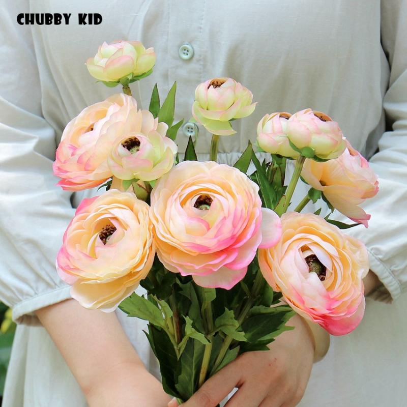 

Wholesale 2 heads artificial Lotus flower fake paeony wedding decorative silk common camelia Bride holding flowers 12pcs/lot, White