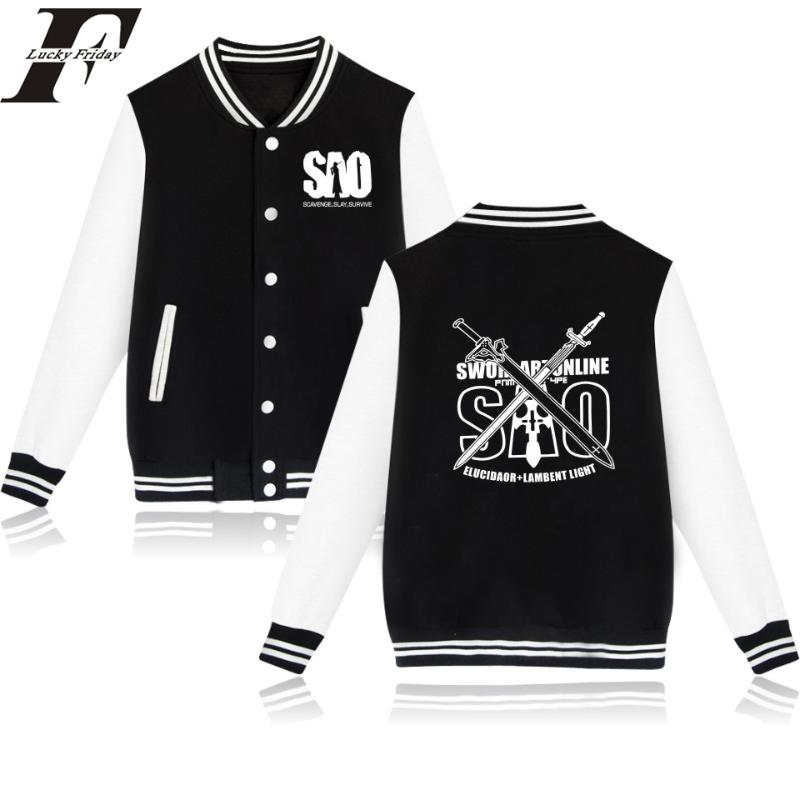

Anime Sword Art Online SAO Baseball Jacket print fashion men women Hoodies Sweatshirts casual Long Sleeve Jackets coats tops 4XL, Black and white