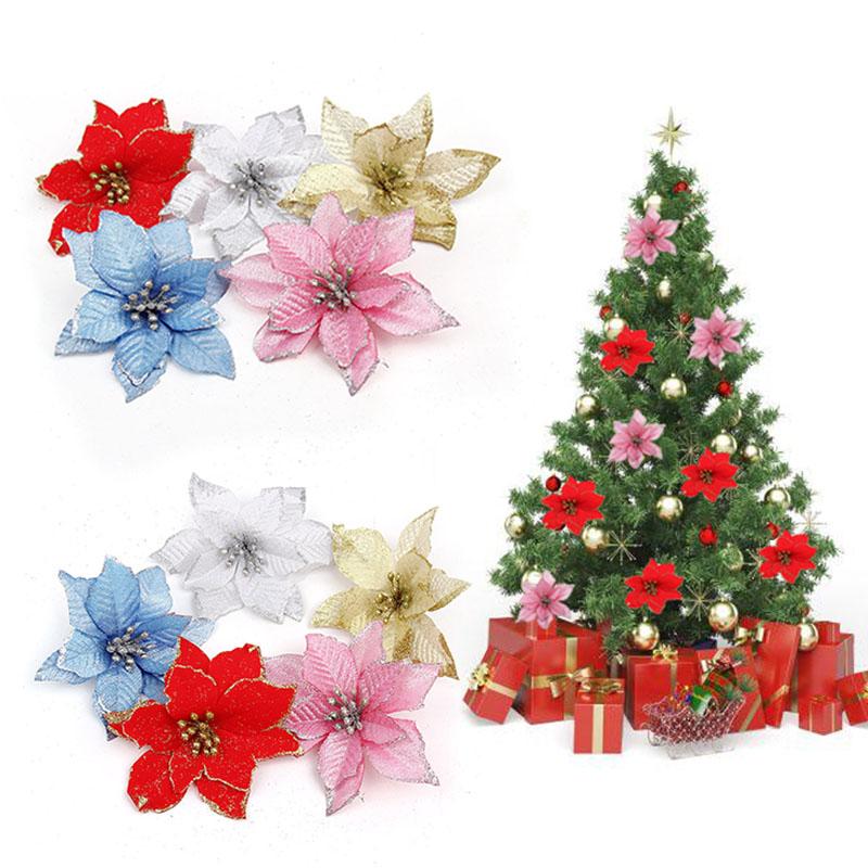 

5/10Pcs Glitter Artificial Flowers For Christmas Tree Garland Decoration DIY Christmas Ornaments Home New Year Party Decoration, C03