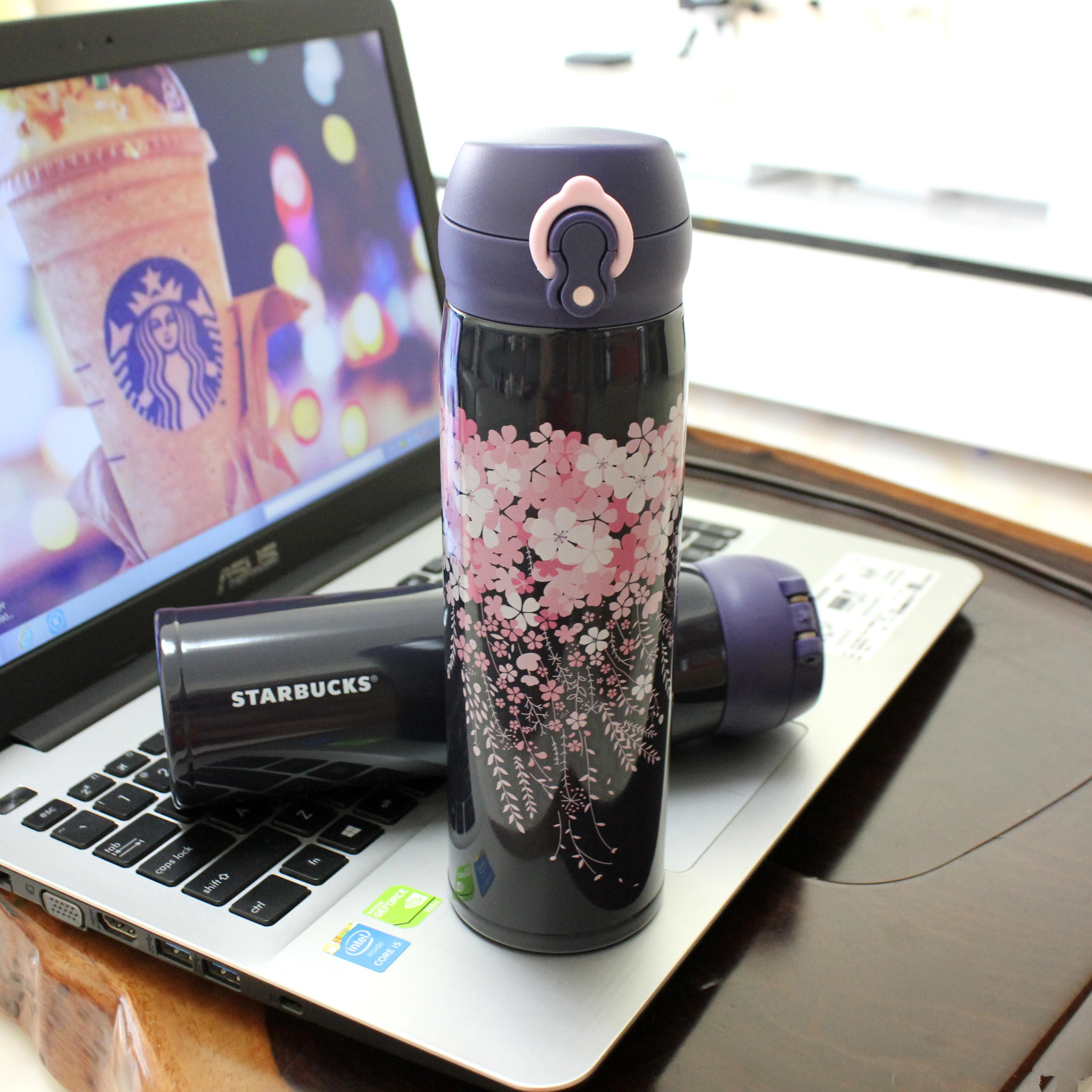 

Hot New Starbucks night sakura stainless steel vacuum cup Purple Cherry Blossom Tumbler coffee cup 550ML Accompanying cup, Write color after purchase