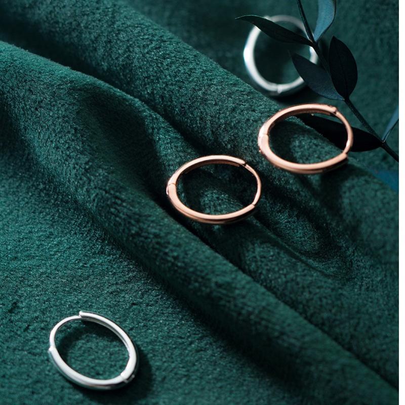

100% 925 Sterling Silver Small Huggie Hoops Earrings Rose Gold Color Plated Round Circle Ear Ring Earings for Women