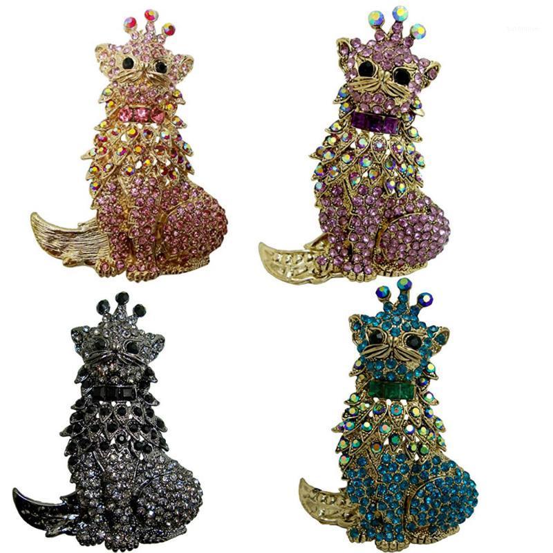 

custom rhinestone Crown Cat King animal hijab brooch with Crystal crown Brooch Pin1