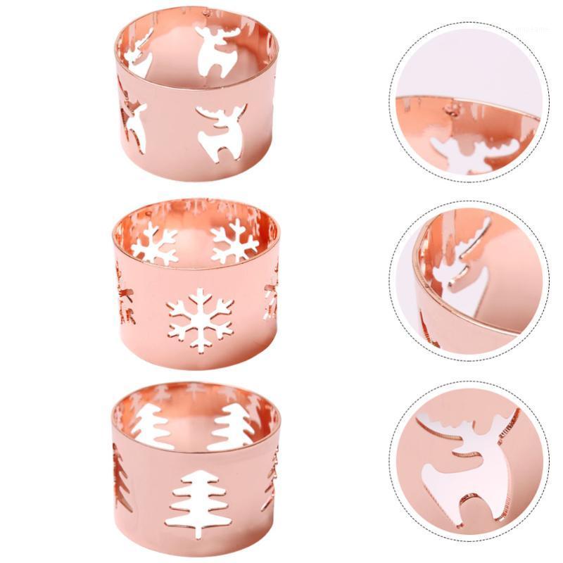 

3pcs Christmas Designed Napkin Rings Alloy Dinner Napkin Buckles (Rose Gold)1