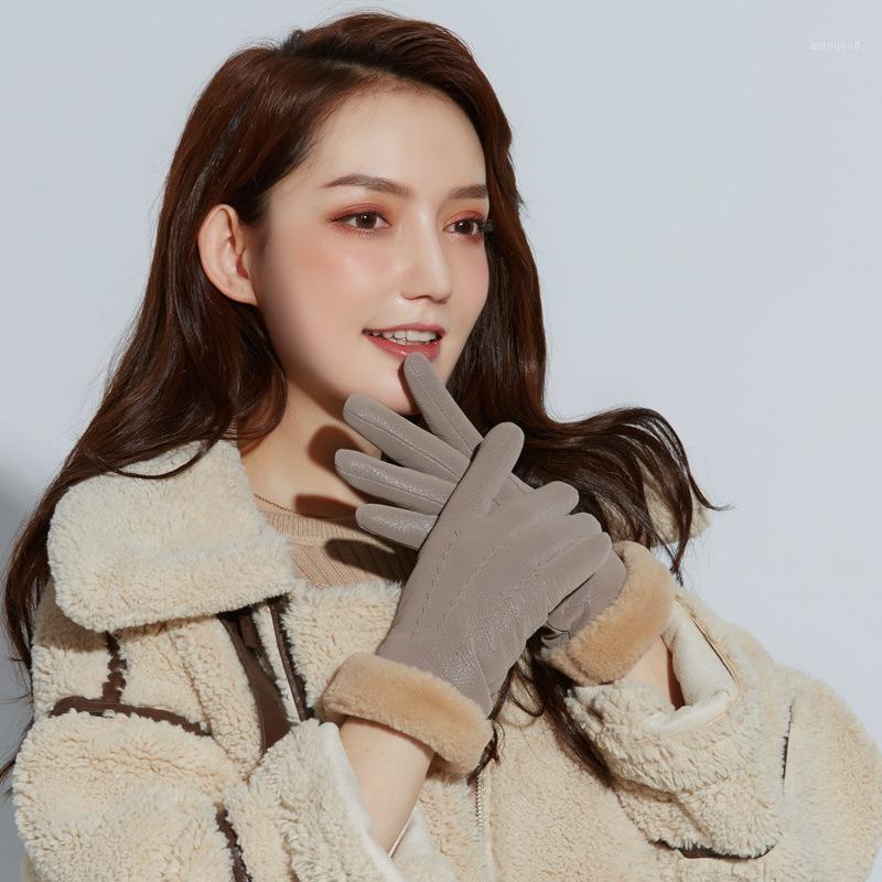 

Five Fingers Gloves Women Winter Respiratory Skin Elegant Full Finger Warm Touch Screen Glove Plus Velvet Thicken Female Mittens Outdoor Stu