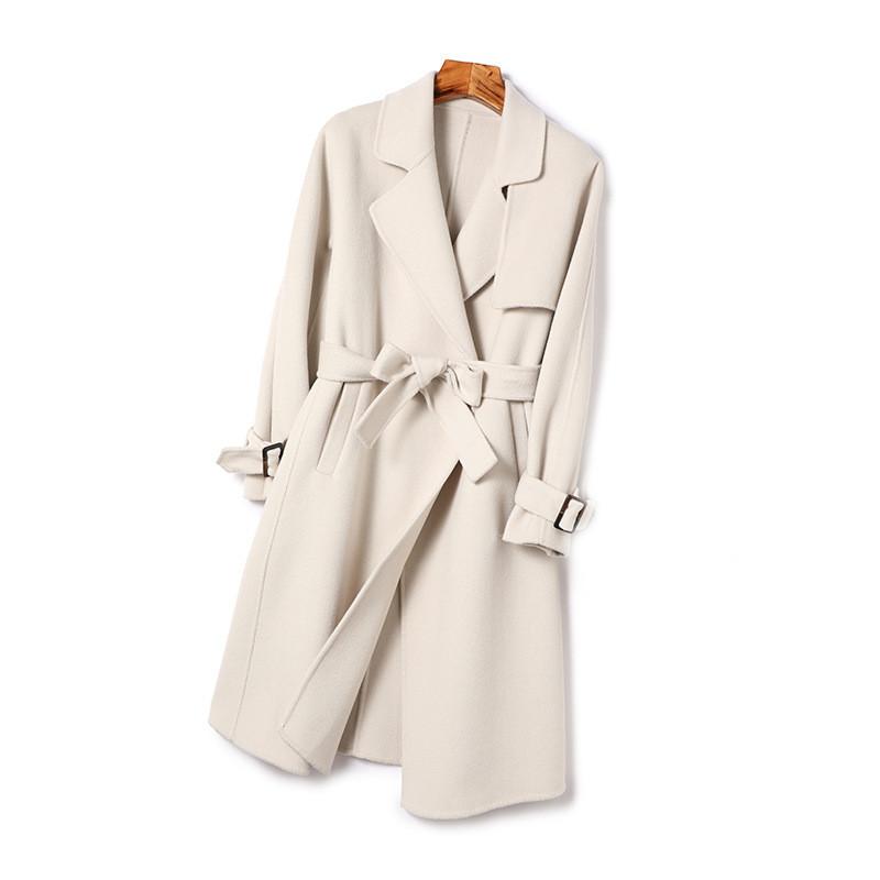 

Women's Autumn And Winter Wool Coat Mid-length 2020 Hepburn Style Solid Color Straight Belted Coat Korean Woolen Women B304, Black