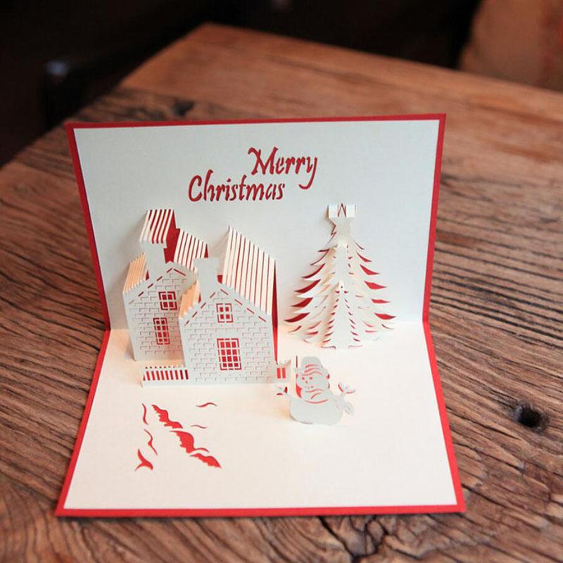 

3pcs/set or 10pcs/set Creative 3D Christmas Card Christmas Castle Postcard for Friend New Year Festival Gift