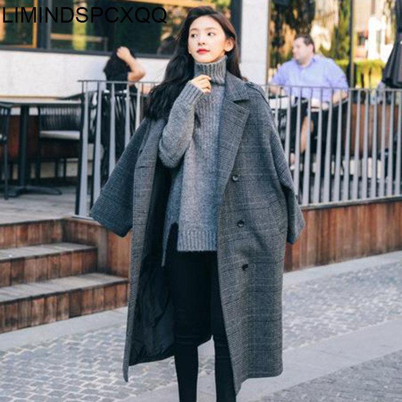 

Wool Coat Women' Plus Woman' Elegant Chess Long Double Breasted Womens Winter Clothes Mixtures Fashion Ladies Cu9z, Dark gray.