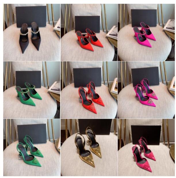

SATIN SLING-BACK PUMPS LEATHER PUMP Women Sandals High Heels Designer Luxury Outdoor Shoes Pink Purple Black Red Green Blue, Color 22